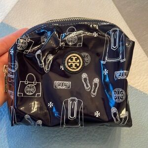 Tory Burch Navy Cosmetic Bag with White Print